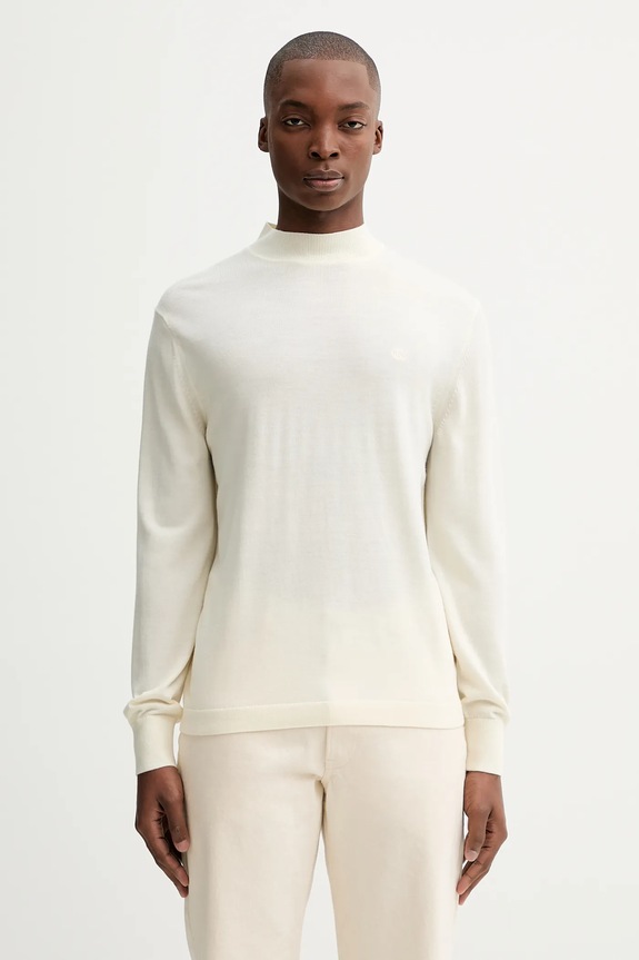 Calvin Klein sweter wełniany okrągły beżowy LV04LE309G