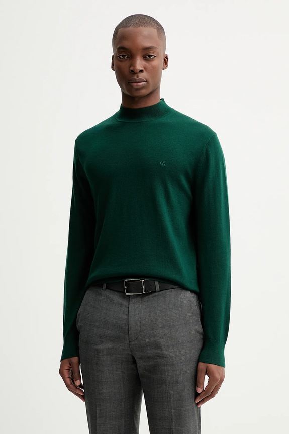 Calvin Klein sweter wełniany okrągły zielony LV04LE309G