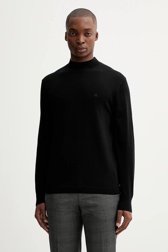 Calvin Klein sweter wełniany okrągły czarny LV04LE309G