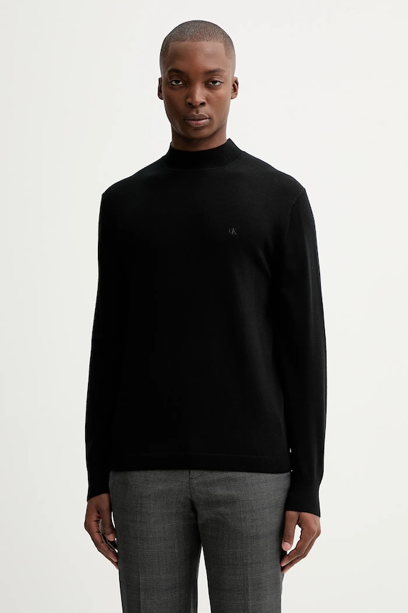 Calvin Klein sweter wełniany okrągły czarny LV04LE309G