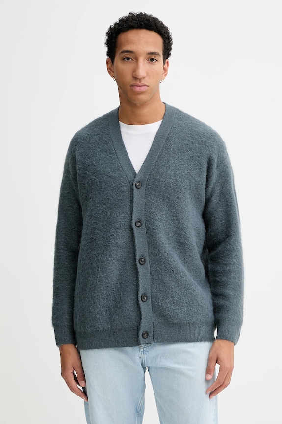 Calvin Klein cardigan din amestec de lână uni bleumarin LV04LD308G