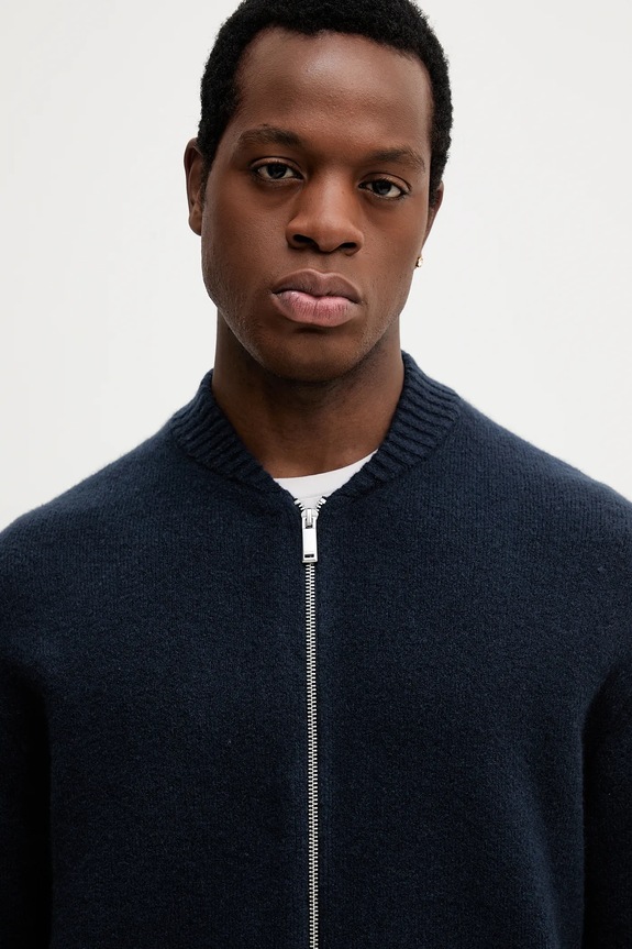 Kardigan s dodatkom vune Calvin Klein LV04LD309G mornarsko plava