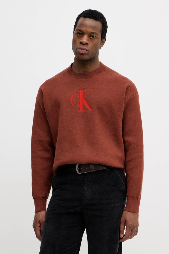 Πουλόβερ με μείγμα κασμίρ Calvin Klein Jeans με μείγμα μαλλιού πορτοκαλί LV04RD305G
