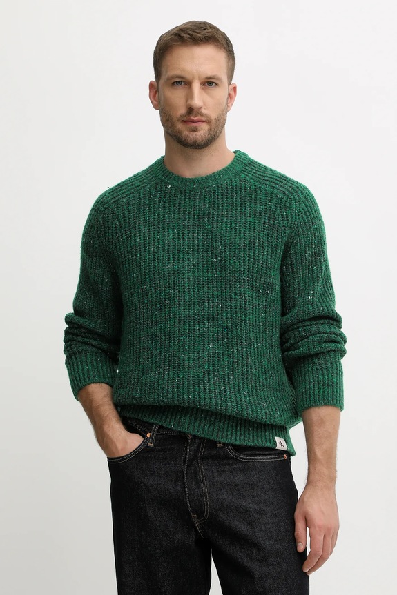 Sveter s prímesou vlny Calvin Klein Jeans melanž zelená LV04RD311G