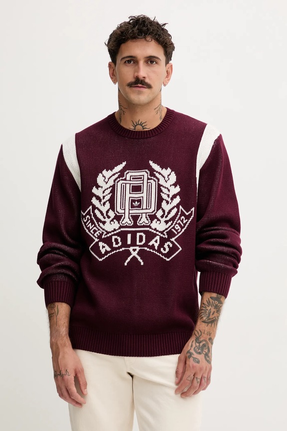 adidas Originals pamut pulóver Varsity Regular pamut burgundia JX8215