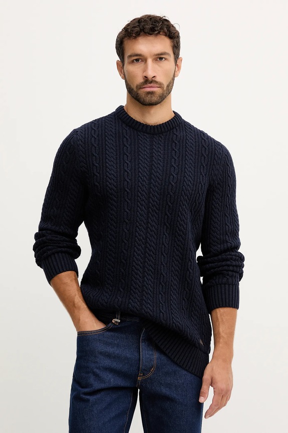 Vlněný svetr Barbour kulatý námořnická modř MKN1679