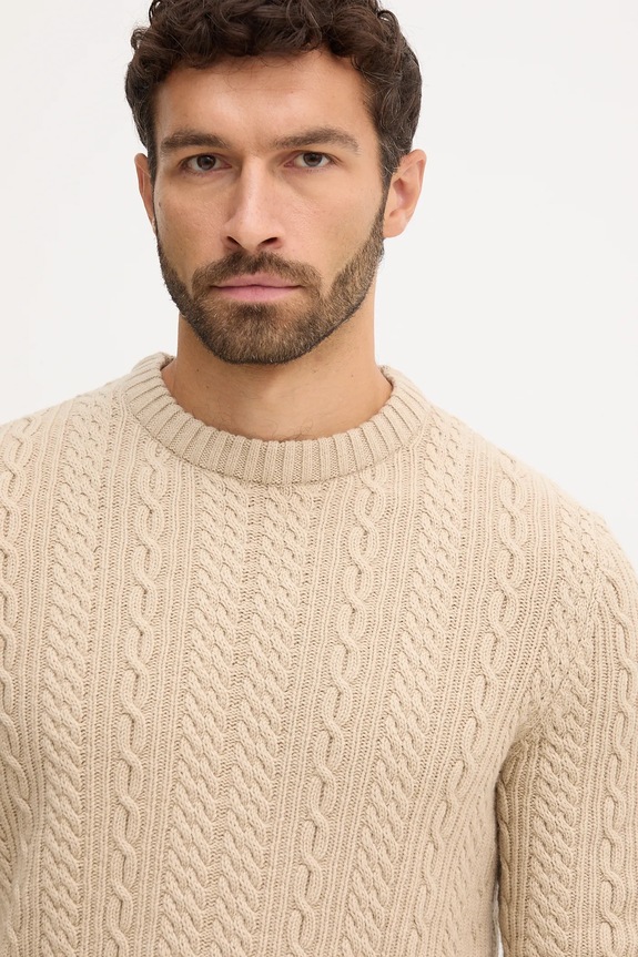 Barbour sweter z wełną beżowy MKN1679