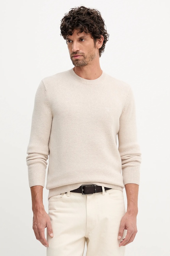 Barbour sweter wełniany okrągły beżowy MKN1666
