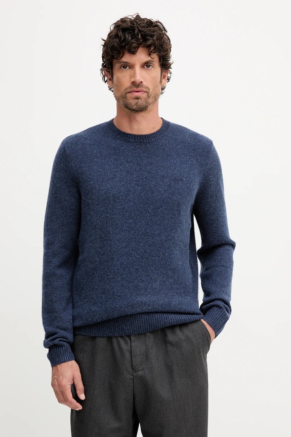 Barbour sweter wełniany okrągły granatowy MKN1666