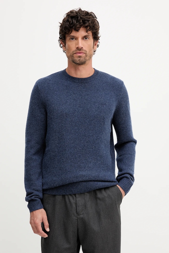 Barbour sweter wełniany okrągły granatowy MKN1666