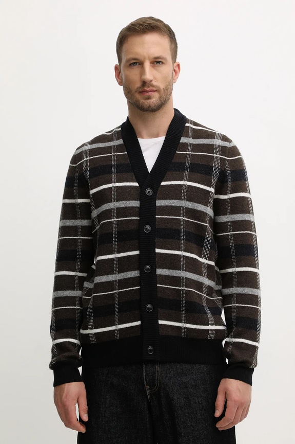 Vuneni kardigan Barbour KANE vuna smeđa MKN1668