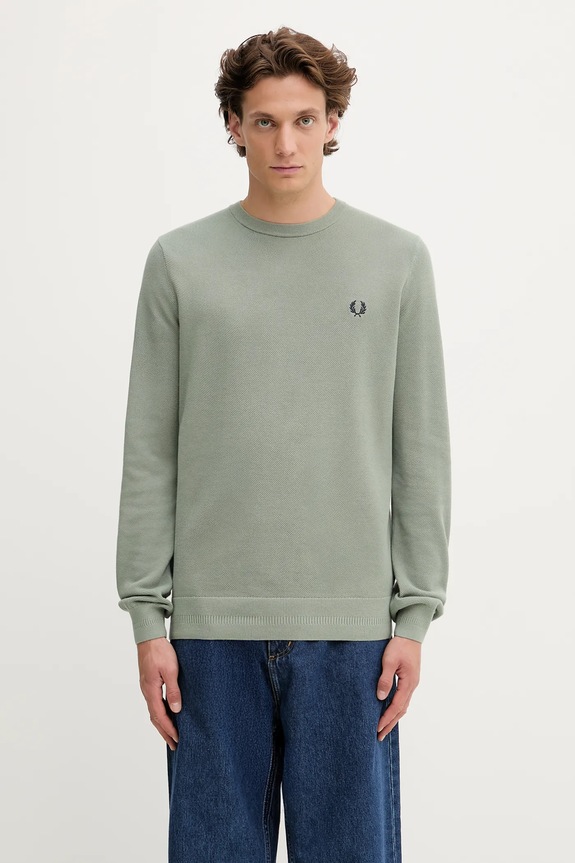 Fred Perry sweter bawełniany gładkie zielony K1309