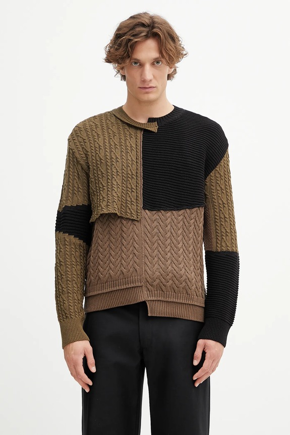 Andersson Bell maglione in lana Patchwork Asymmetric Crewneck girocollo verde atb1330m