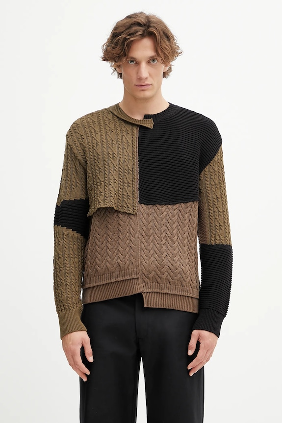 Andersson Bell maglione in lana Patchwork Asymmetric Crewneck girocollo verde atb1330m