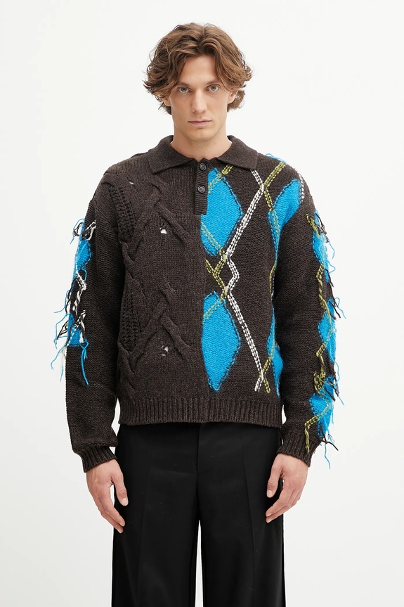 Свитер с шерстью Andersson Bell Argyle Fisherman Polo плотний коричневый atb1346m