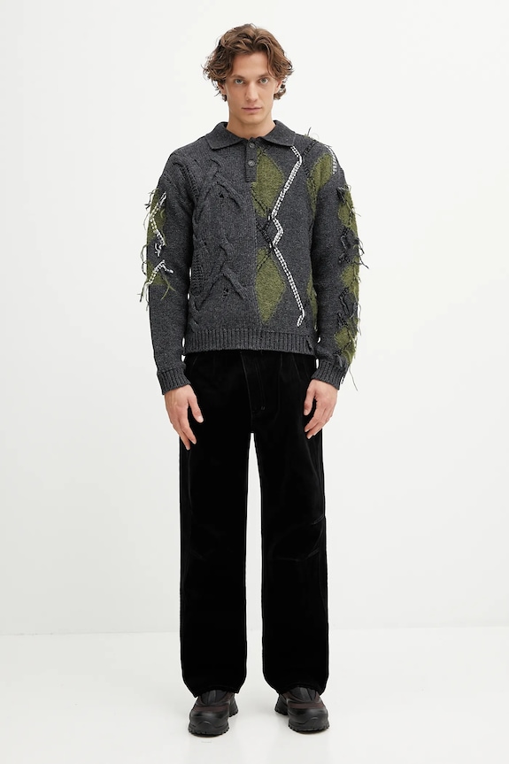 Vuneni pulover Andersson Bell Argyle Fisherman Polo atb1346m siva