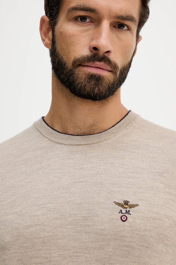 Μάλλινο πουλόβερ Aeronautica Militare μπεζ MA1567UL00415