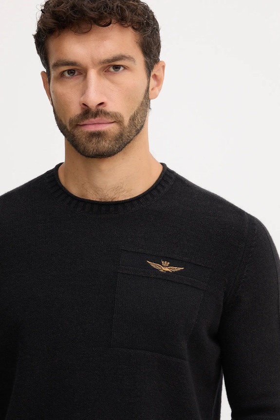 Aeronautica Militare gyapjú pulóver fekete MA1586UL00904