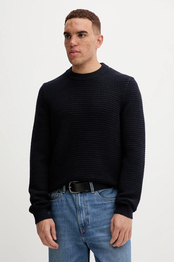 Marc O'Polo sweter z dodatkiem wełny okrągły granatowy 5000007326
