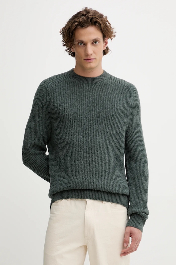Marc O'Polo sweter z dodatkiem wełny okrągły zielony 529506860144