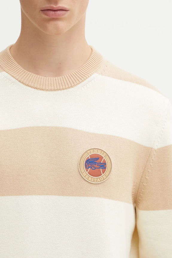 Хлопковый свитер Lacoste бежевый AH5179