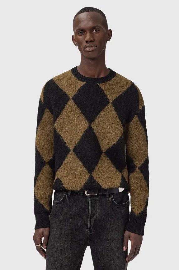 AllSaints sweter z dodatkiem wełny BOWER okrągły czarny M066KD