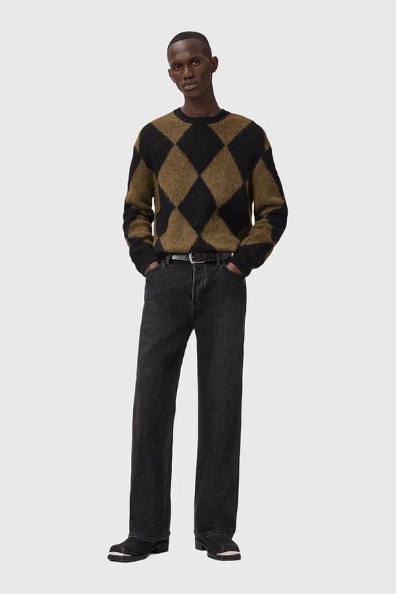 AllSaints sweter z dodatkiem wełny BOWER M066KD czarny