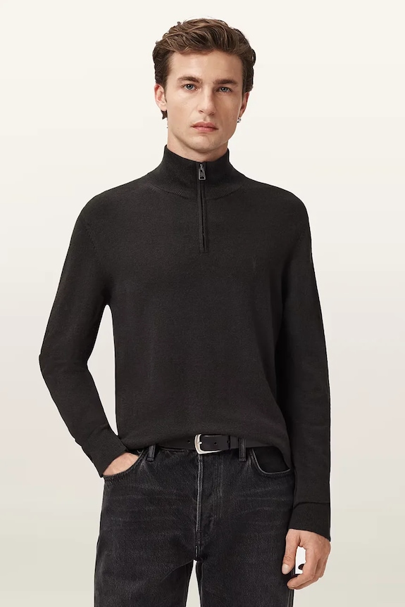 Sveter s prímesou vlny AllSaints KILBURN polorolák hnedá M068KD