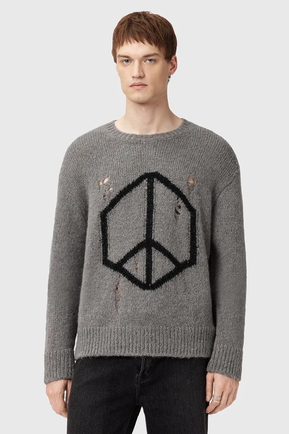 Pulover z dodatkom volne AllSaints MESSAGE siva M013KD