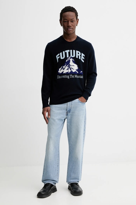 Kašmírový sveter FROM FUTURE MPR03346 tmavomodrá AW25