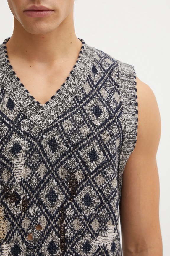 Vlnená vesta Wales Bonner Sibling Knit Vest sivá UA25KN46.WO12.951