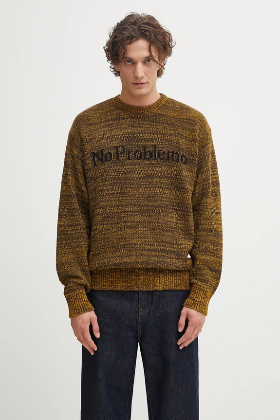 No Problemo sweter z dodatkiem wełny Mosca Crew Neck aplikacja żółty NP2009004