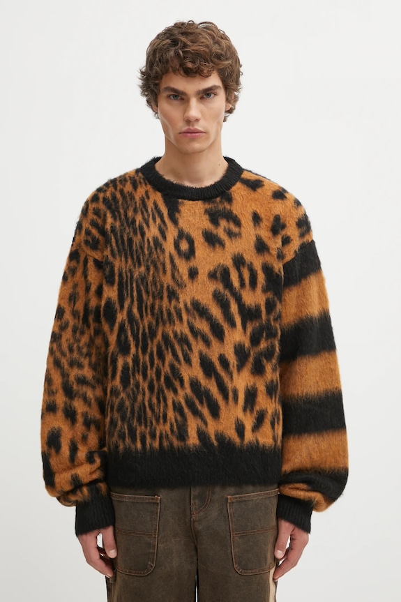 Sveter s prímesou vlny Aries Brushed Leopard okrúhly hnedá AR2004204