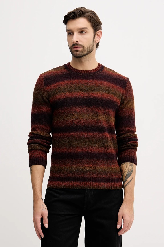 Πουλόβερ με προσθήκη μαλλιού United Colors of Benetton στρογγυλό μπορντό 1HNNK10AT