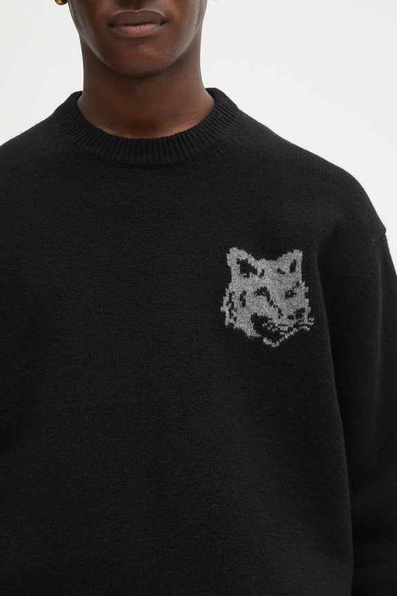 Maison Kitsuné woolen jumper Fox Head Intarsia Merino black PM00816KM0329