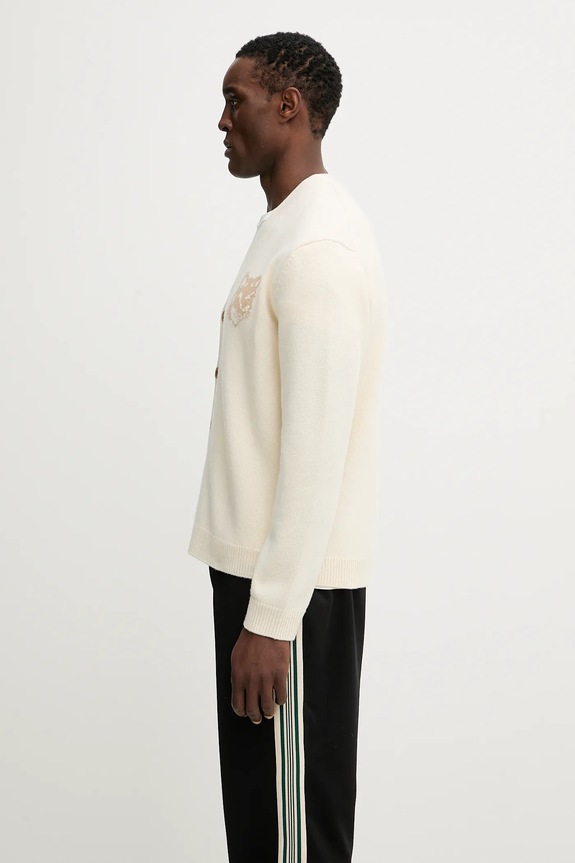 Maison Kitsuné kardigan wełniany Fox Head Intarsia Merino PM00509KM0329 beżowy AW25