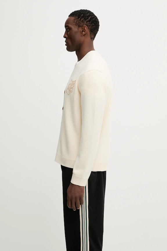 Maison Kitsuné kardigan wełniany Fox Head Intarsia Merino PM00509KM0329 beżowy AW25