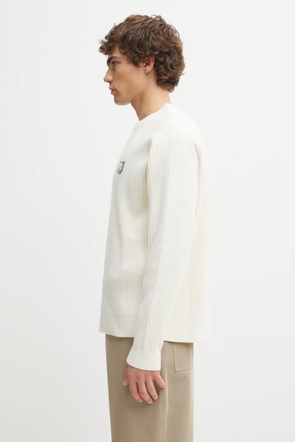 Maison Kitsuné woolen jumper Fox Head Wool Ribbed PM00811KT1149 beige AW25