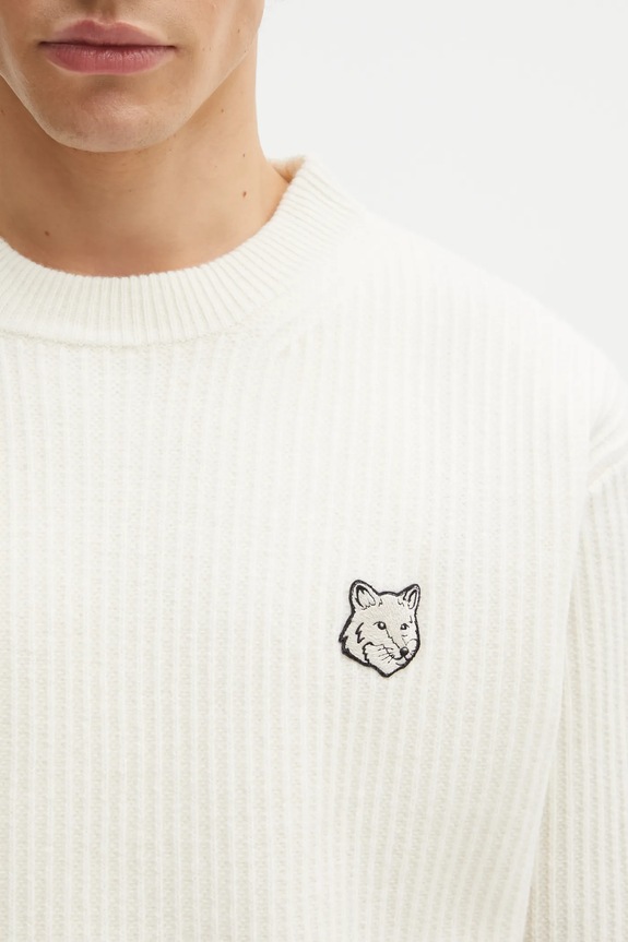 Maison Kitsuné woolen jumper Fox Head Wool Ribbed beige PM00811KT1149
