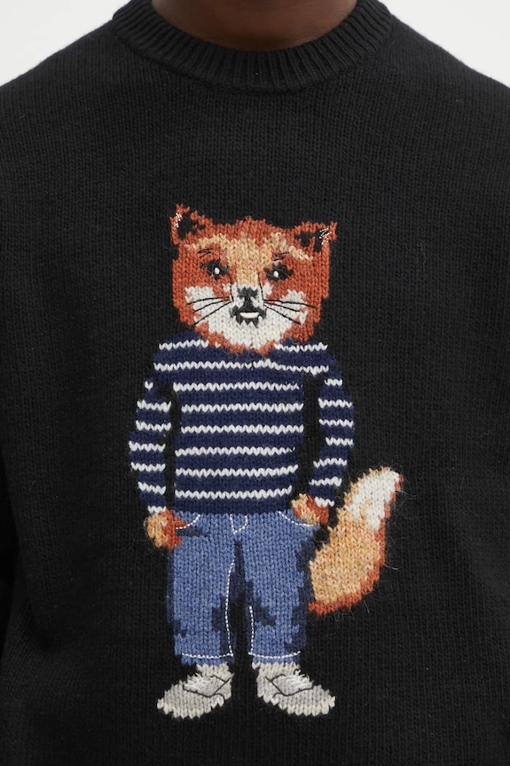 Πουλόβερ με προσθήκη μαλλιού Maison Kitsuné Dressed Fox Intarsia Wool μαύρο PM00806KH0002