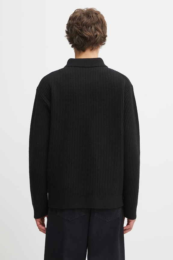 Clothing Maison Kitsuné woolen jumper Fox Head Wool Ribbed Polo PM00213KT1149 black