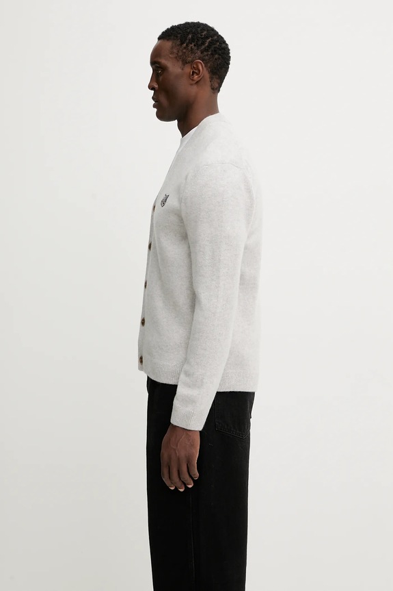 Maison Kitsuné woolen cardigan Fox Head Lambwsool Comfort PM00502KT1006 gray AW25