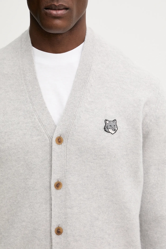 Maison Kitsuné woolen cardigan Fox Head Lambwsool Comfort gray PM00502KT1006