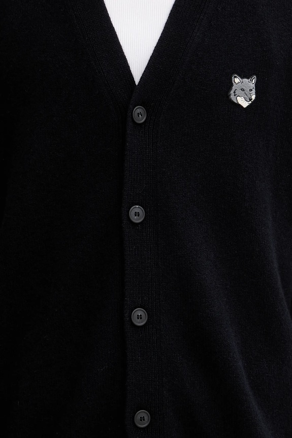 Maison Kitsuné woolen cardigan Fox Head Lambwsool Comfort navy PM00502KT1006