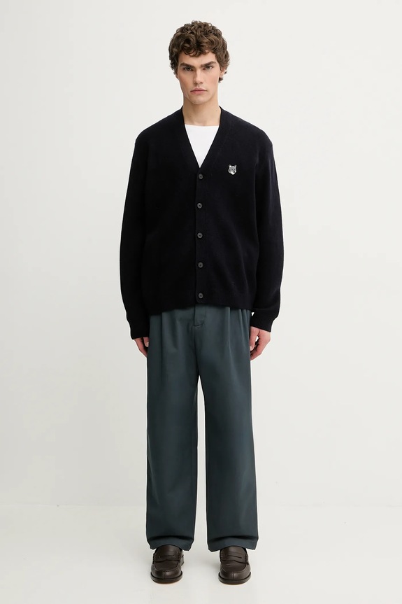 Maison Kitsuné woolen cardigan Fox Head Lambwsool Comfort PM00502KT1006 navy