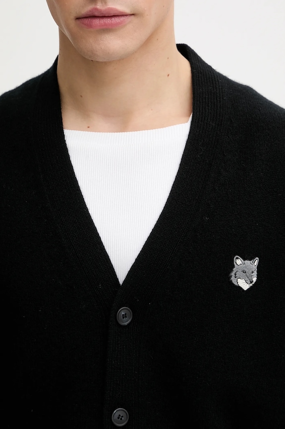 Maison Kitsuné woolen cardigan Fox Head Lambwsool Comfort black PM00502KT1006