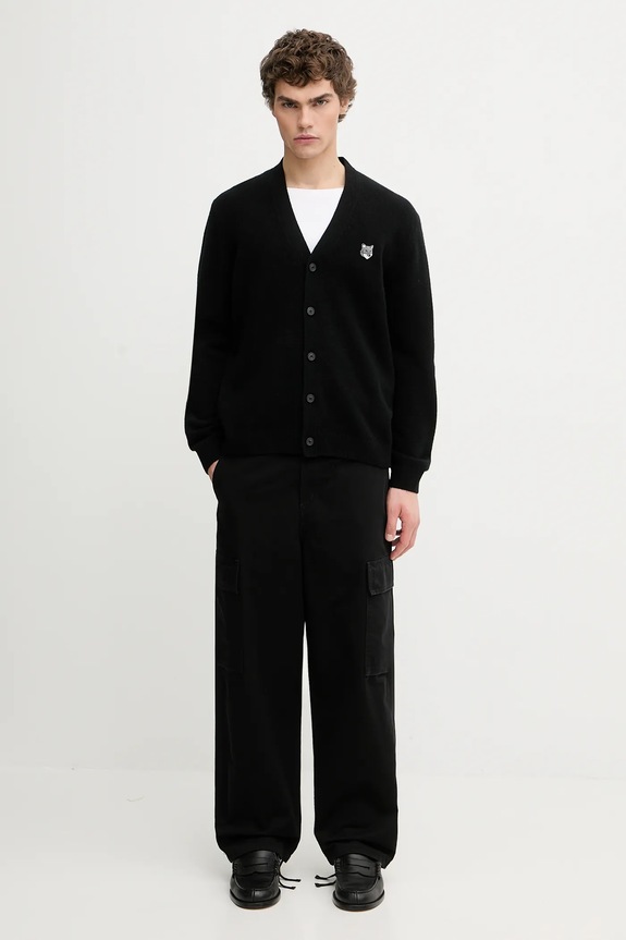 Maison Kitsuné woolen cardigan Fox Head Lambwsool Comfort PM00502KT1006 black