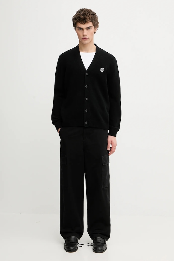 Maison Kitsuné woolen cardigan Fox Head Lambwsool Comfort PM00502KT1006 black