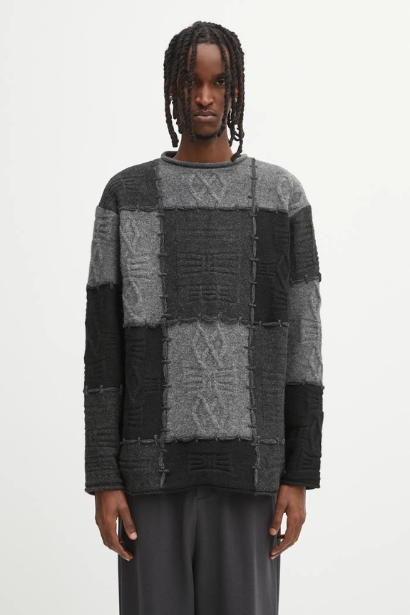 Svetr s příměsí vlny Ader Error KNIT kulatý šedá BO01FWKT0301BK