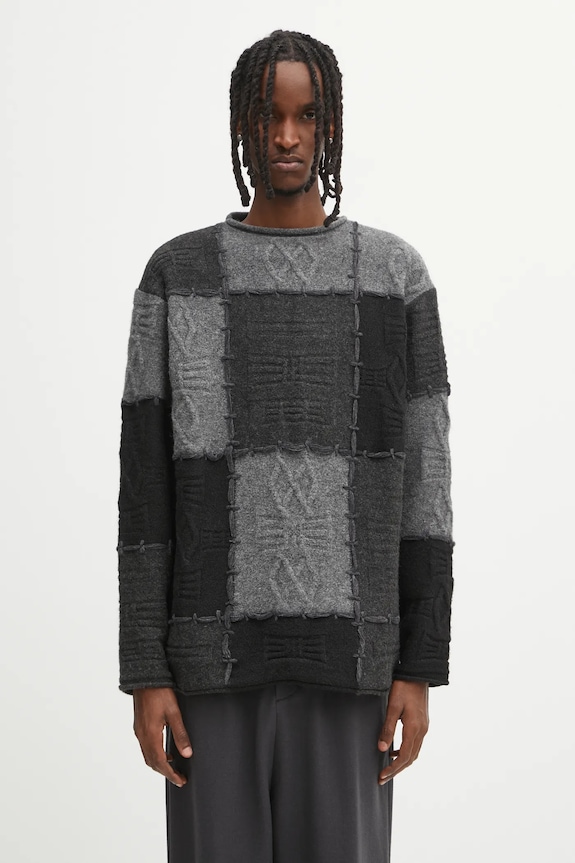 Svetr s příměsí vlny Ader Error KNIT kulatý šedá BO01FWKT0301BK